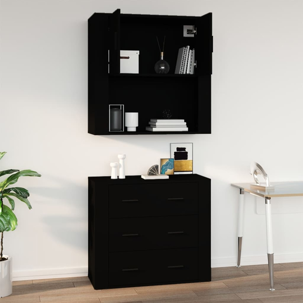 vidaXL 2 Door Single Open Shelf Black Wall Mounted Cabinet Image 9