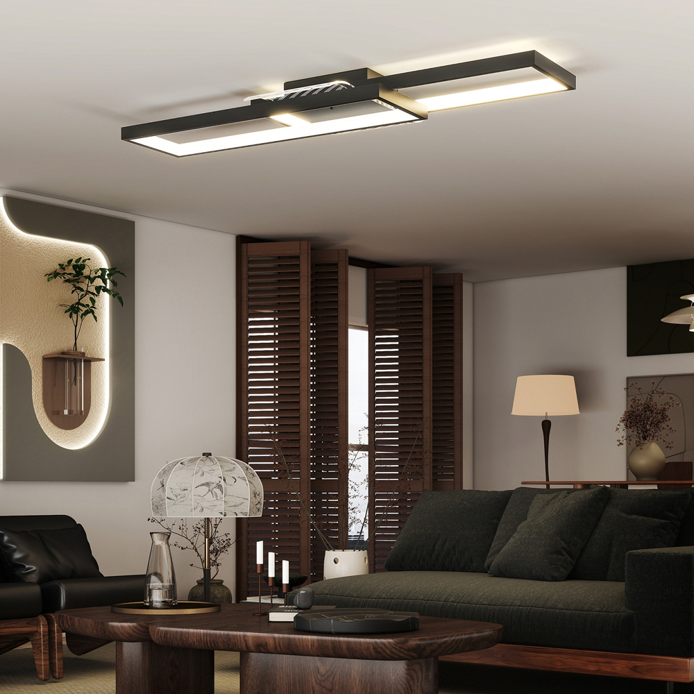 Portland Black Geometric Dimmable LED Ceiling Light with Remote Control Image 6