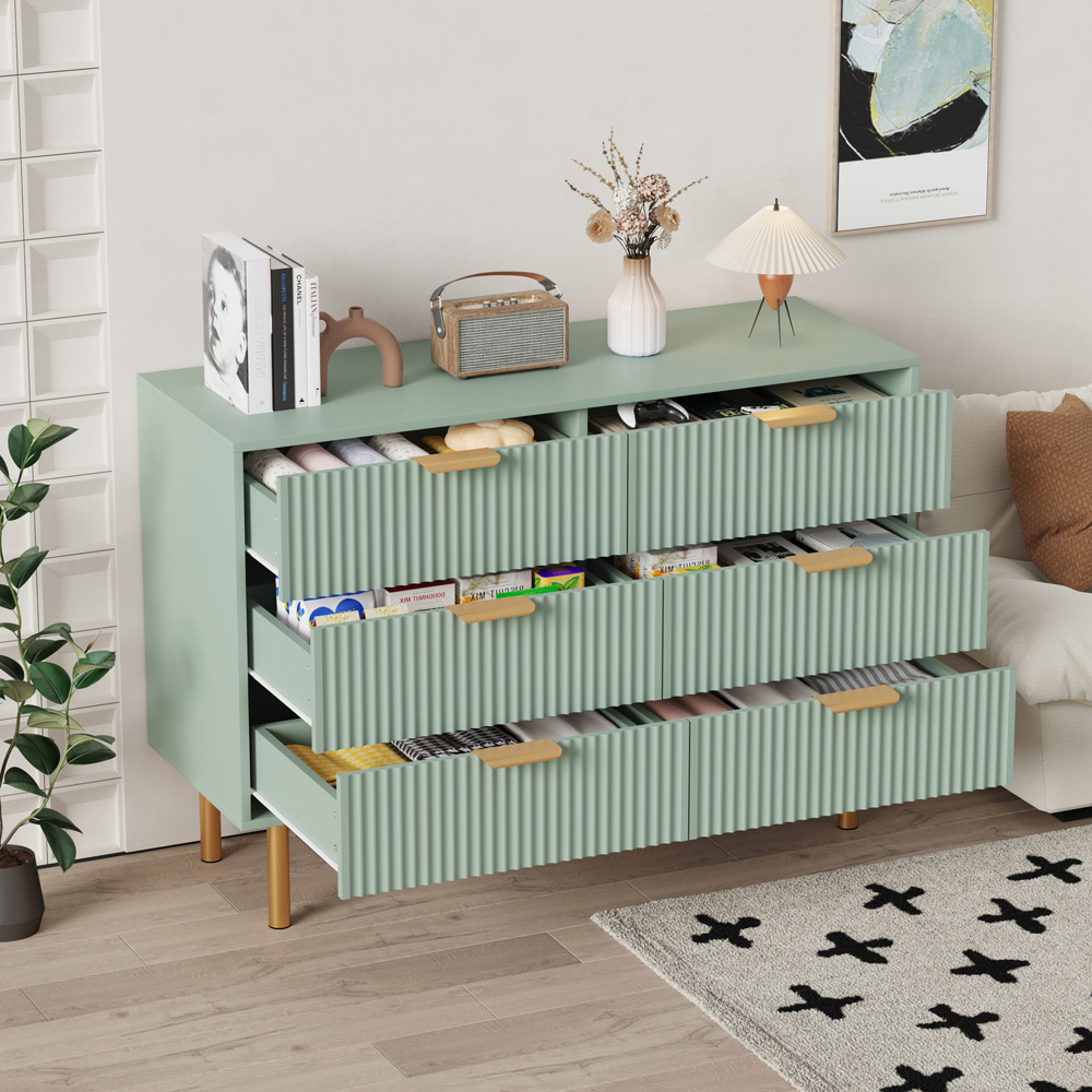 FurnitureHMD 6 Drawer Light Green Wave Pattern Chest of Drawers Image 5