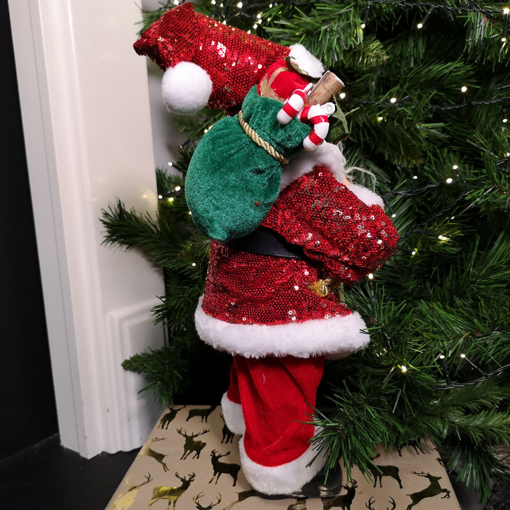 Samuel Alexander Standing Red Sequin Santa Claus with Sack Christmas Decoration Image 7