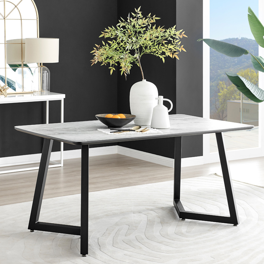 Furniturebox Copeland Valera Marble Effect 6 Seater Dining Set White Cream and Black Image 2