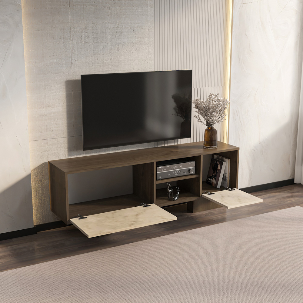 Decorotika Monaco 2 Door 2 Shelf Walnut Traverter TV Unit Image 7