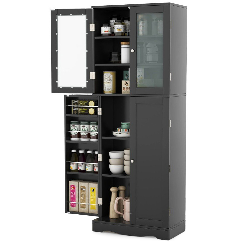 Costway 4 Door 3 Shelf Black Kitchen Pantry Storage Cabinet Image 2