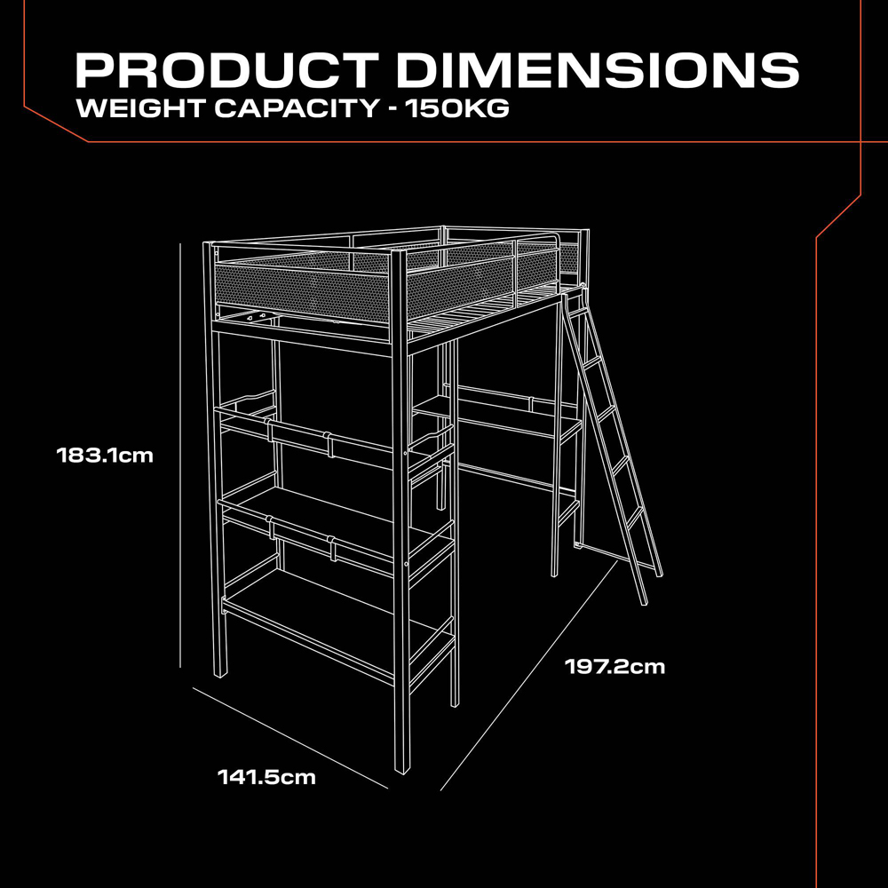 X Rocker Fortress High Sleeper Gaming Bunk Bed with Storage Image 8