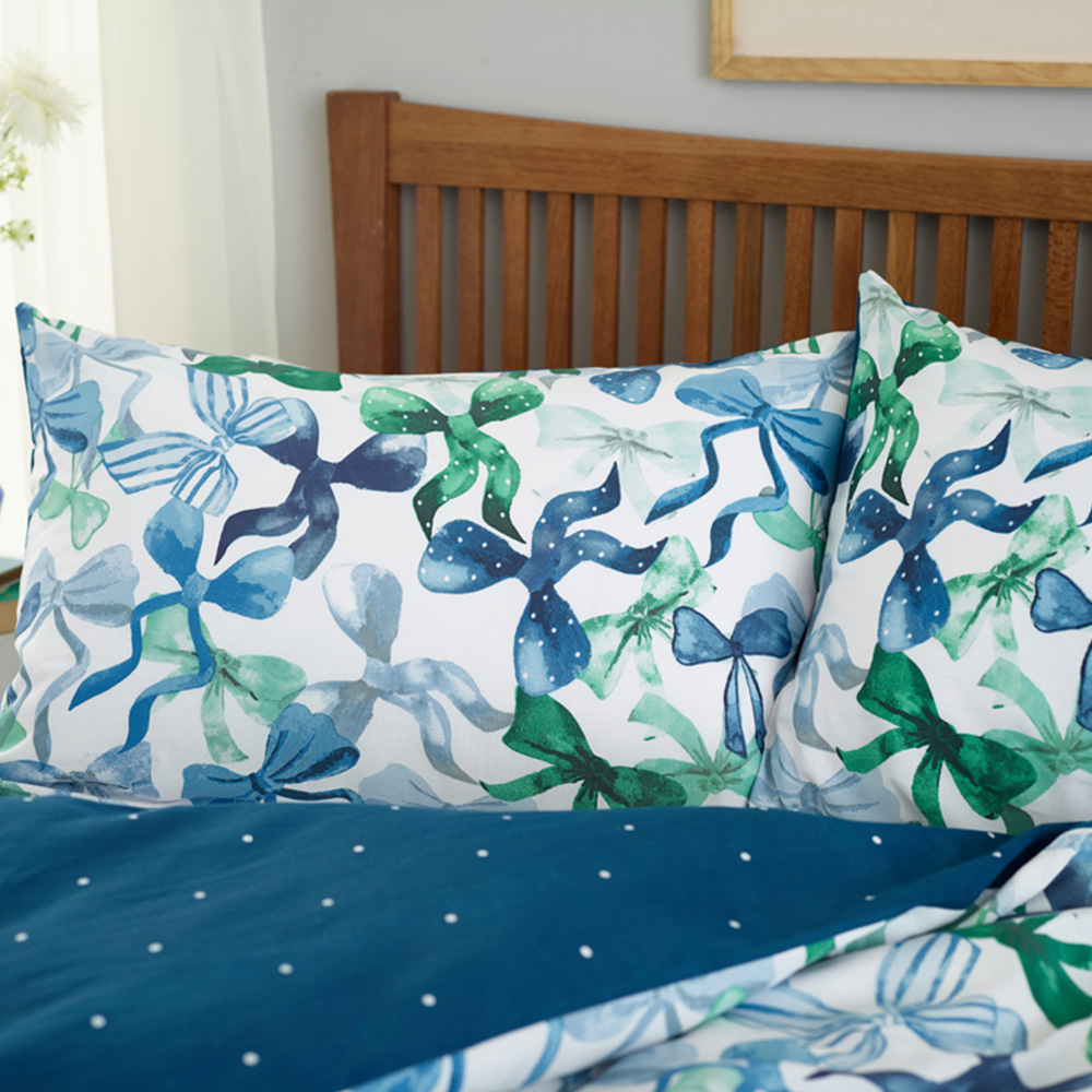 Deyongs Bows Double Blue Reversible Duvet Set Image 2