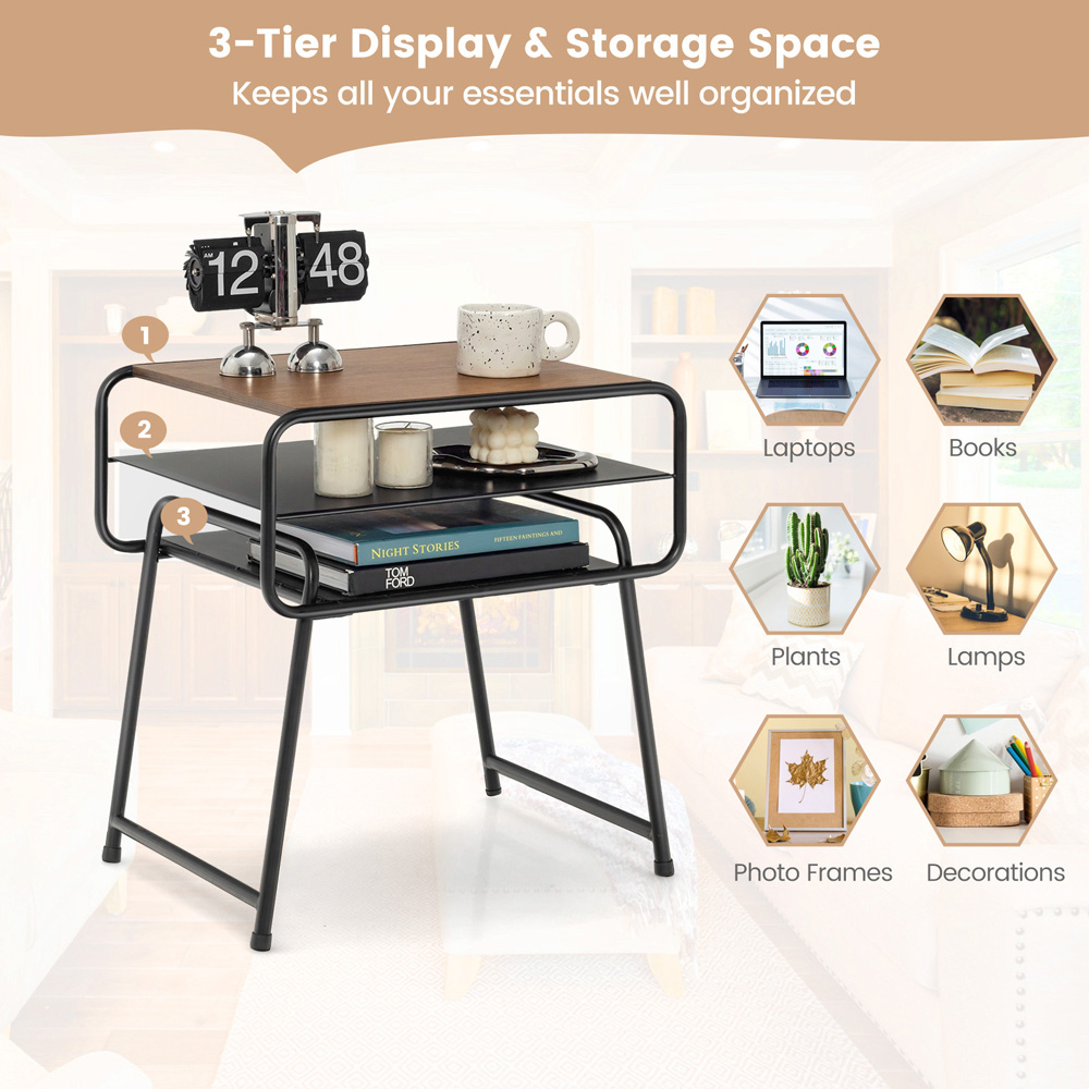 Costway 2 Shelf Brown Sofa Side Table Image 5