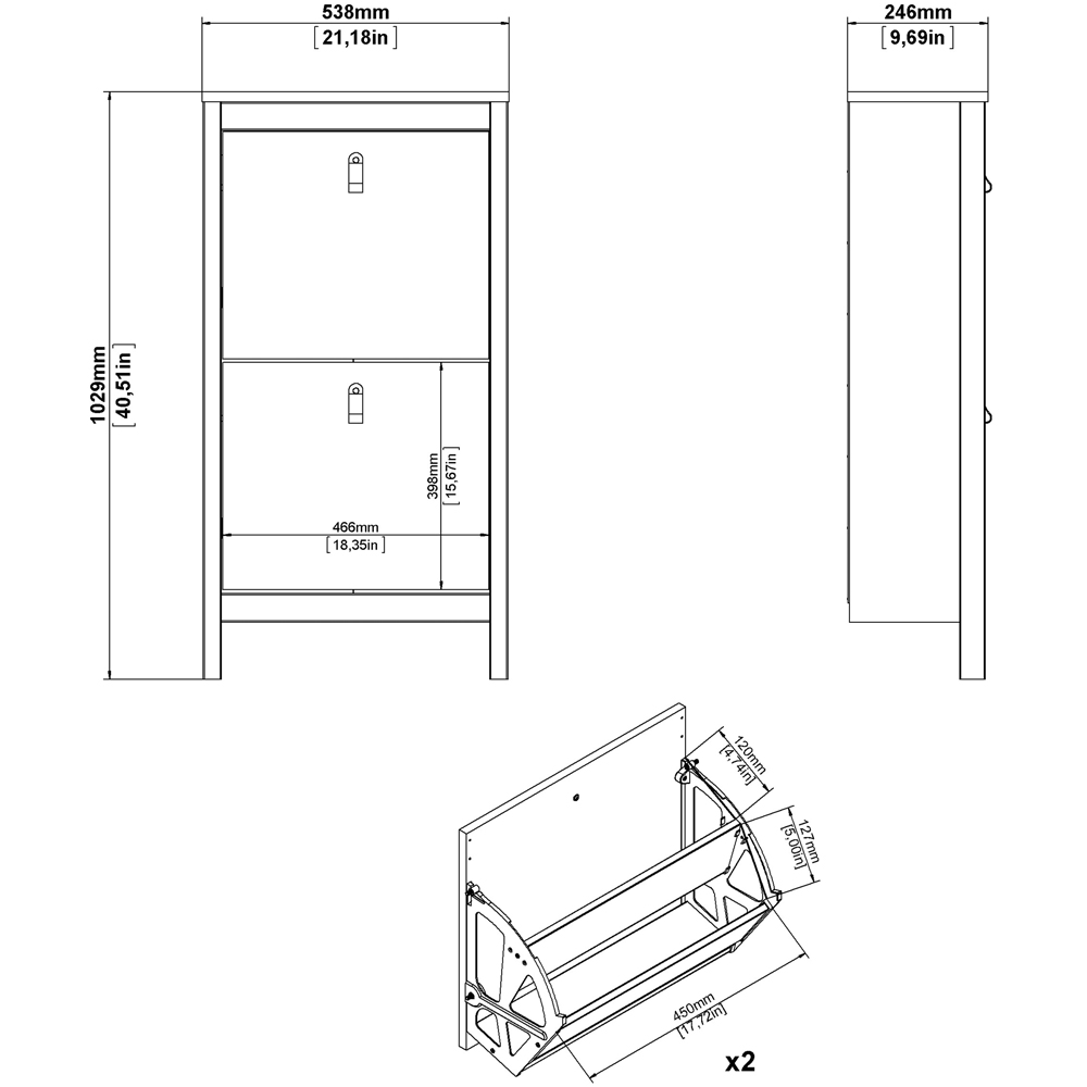 Florence Barcelona 2 Flip Door Cashmere Shoe Cabinet Image 7