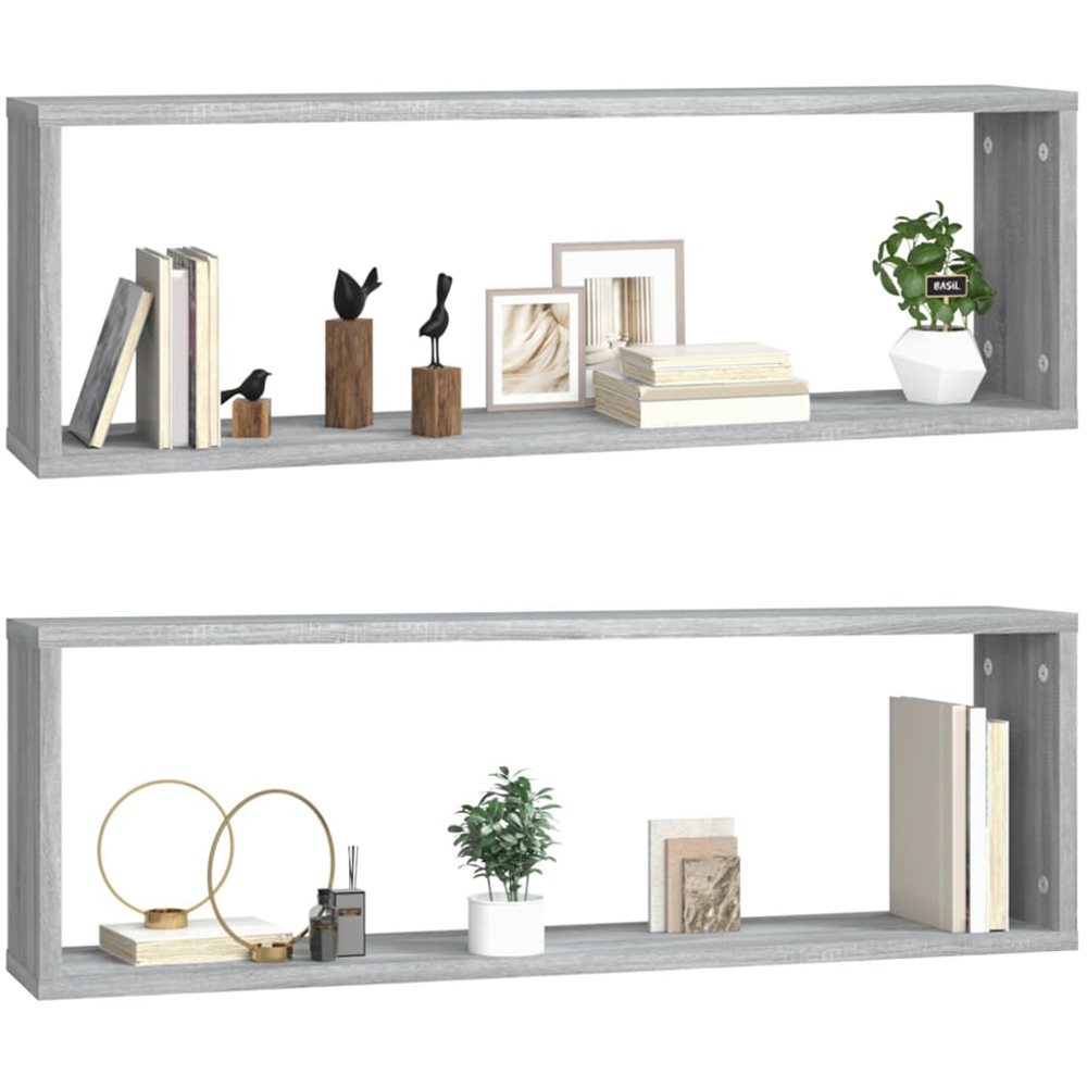 vidaXL 80 x 15 x 26.5cm Set of 2 Grey Sonoma Cube Wall Shelf Image 4