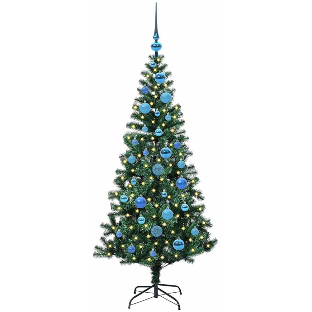 vidaXL Pre-Lit Blue Baubles Green Artificial Christmas Tree 5ft Image 1