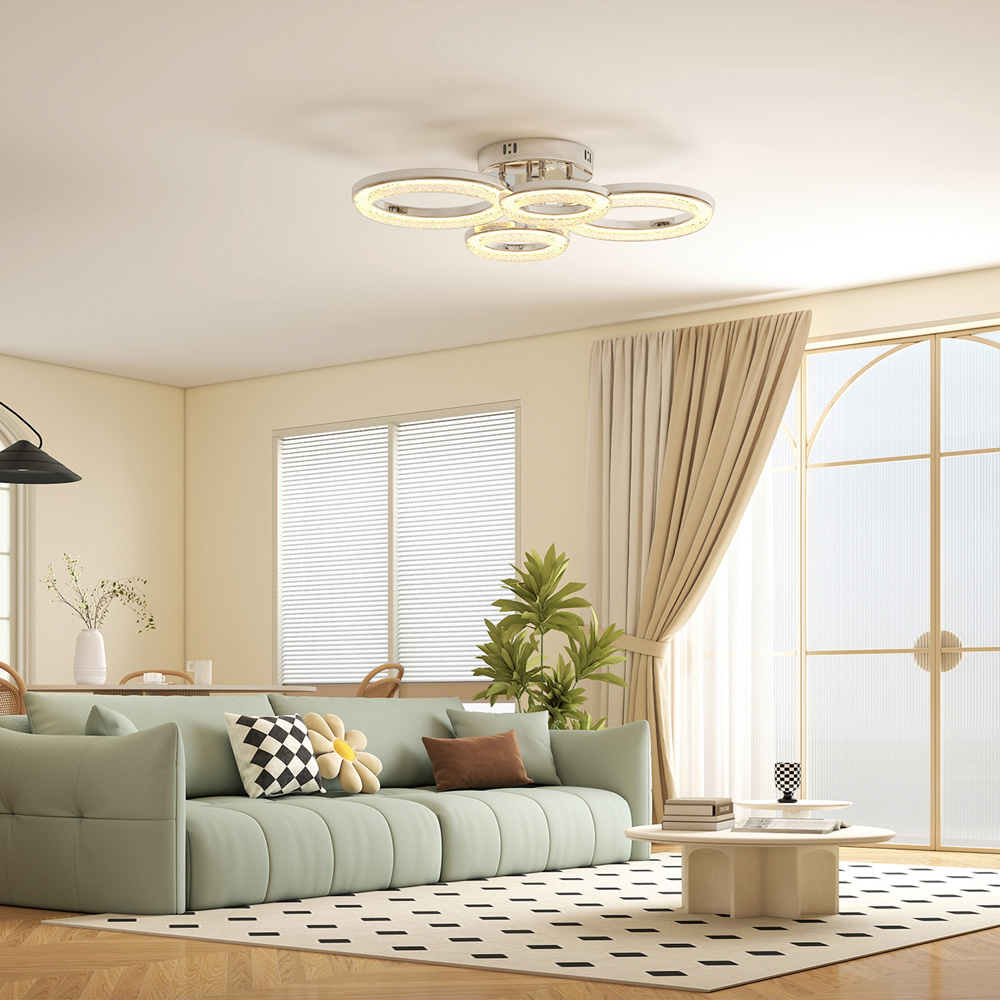 HOMCOM Modern Silver 4 Ring Flush Mount LED Ceiling Light Image 2