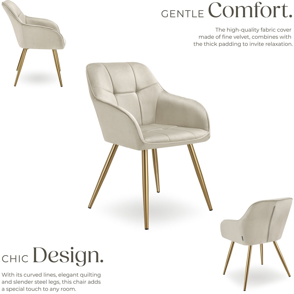tectake Marilyn Cream and Gold Quilted Velvet Look Chair Set of 2 Image 3