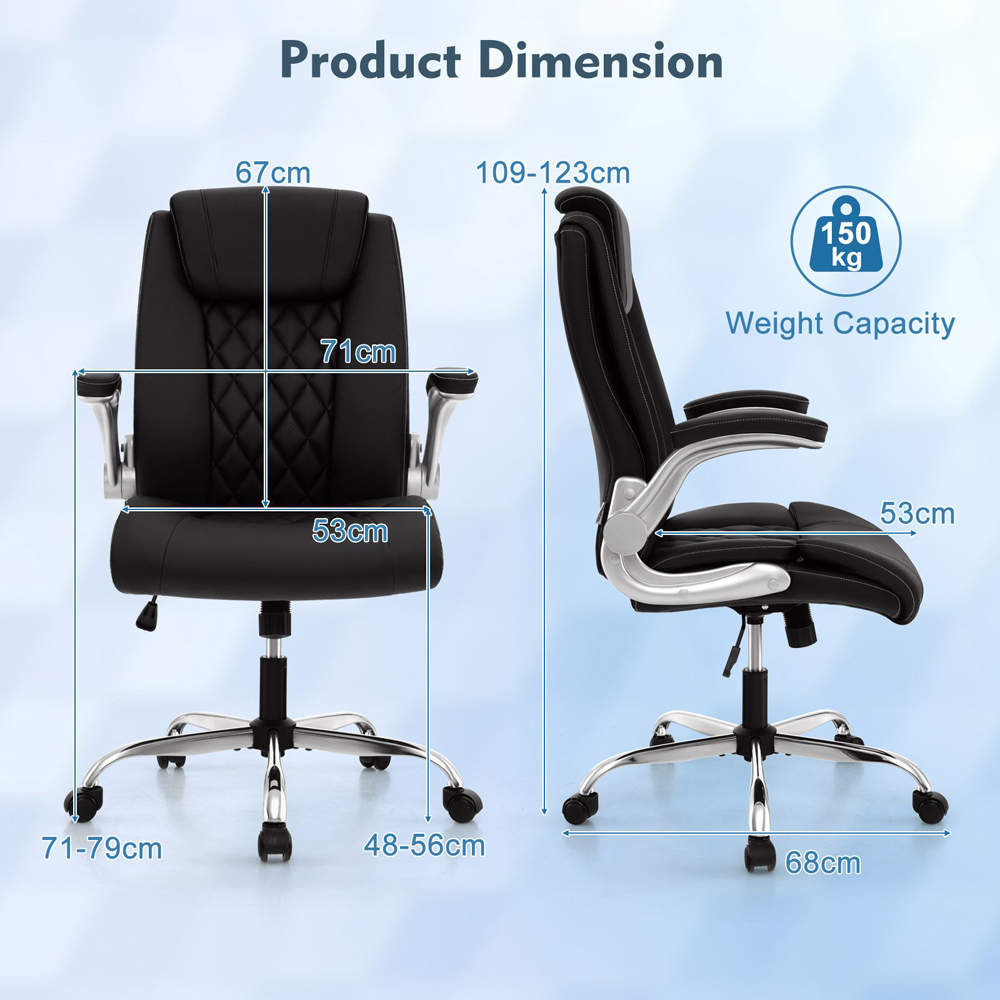 Costway Black PU Leather Office Chair with Adjustable Headrest Image 8