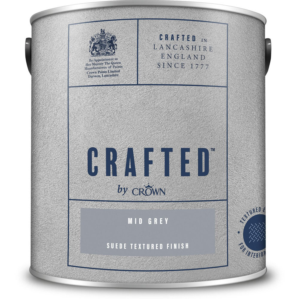 Crown Crafted Walls Mid Grey Suede Textured Finish Paint 2.5L Image 2