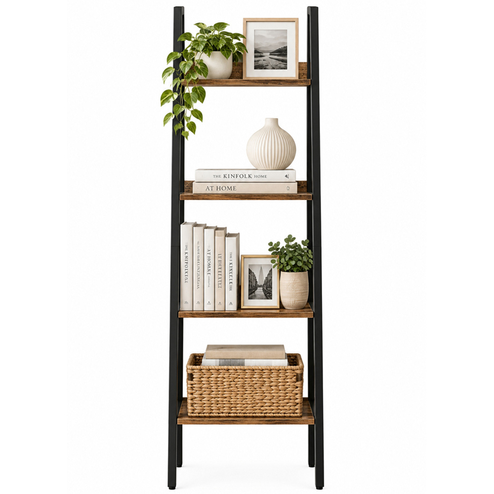 Modcraft 4 Shelf Black and Rustic Brown Industrial Ladder Shelf Image 3