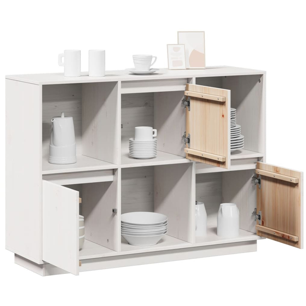vidaXL 3 Door 3 Shelf White Solid Pine Wood Sideboard Image 5
