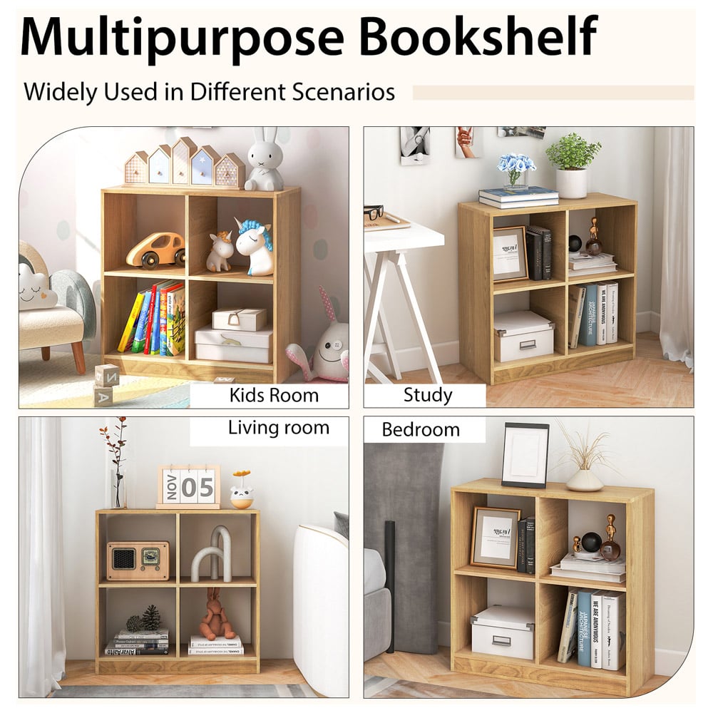Costway 4 Cube Natural Wooden Bookshelf Image 7