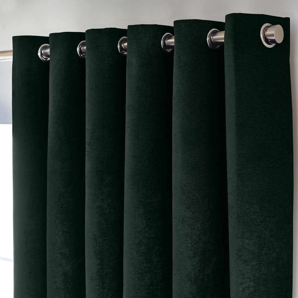 Alan Symonds Green Chenille Blackout Ring Top Eyelet Curtains 168 x 137cm Image 2