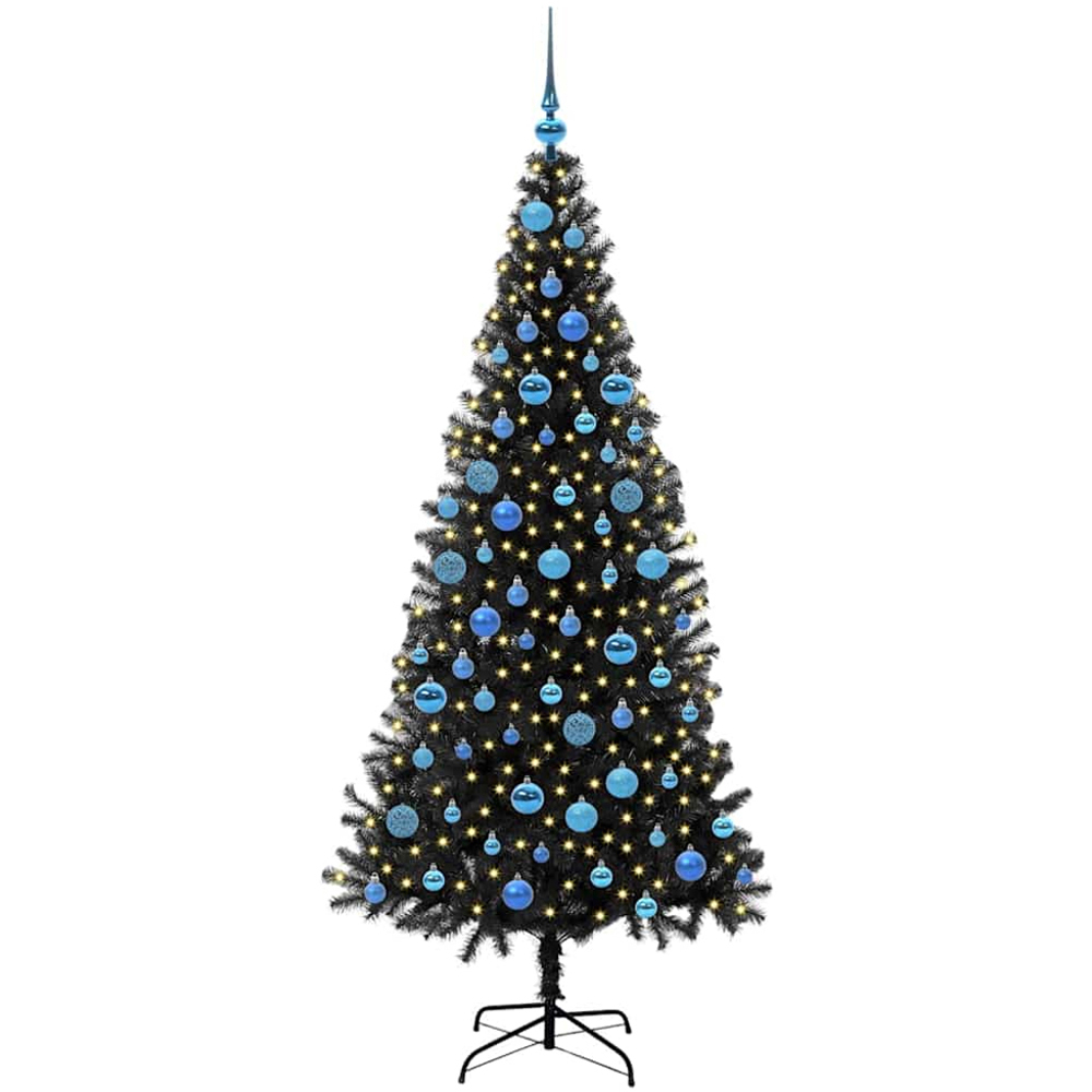 vidaXL Pre-Lit Blue Baubles Black Artificial Christmas Tree 6ft Image 1