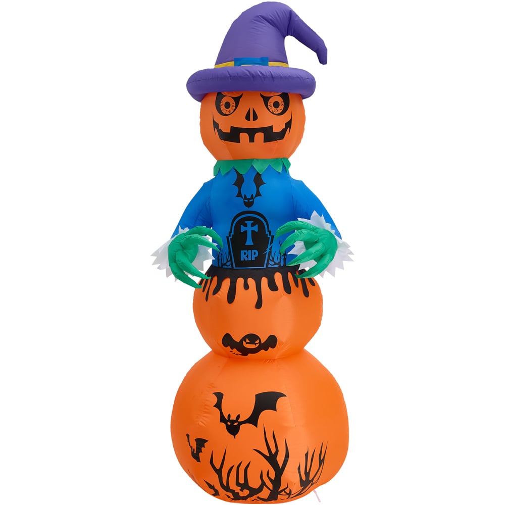 Living and Home Multicolour Inflatable LED Stacked Pumpkin Ghost Halloween Decoration 6ft Image 1