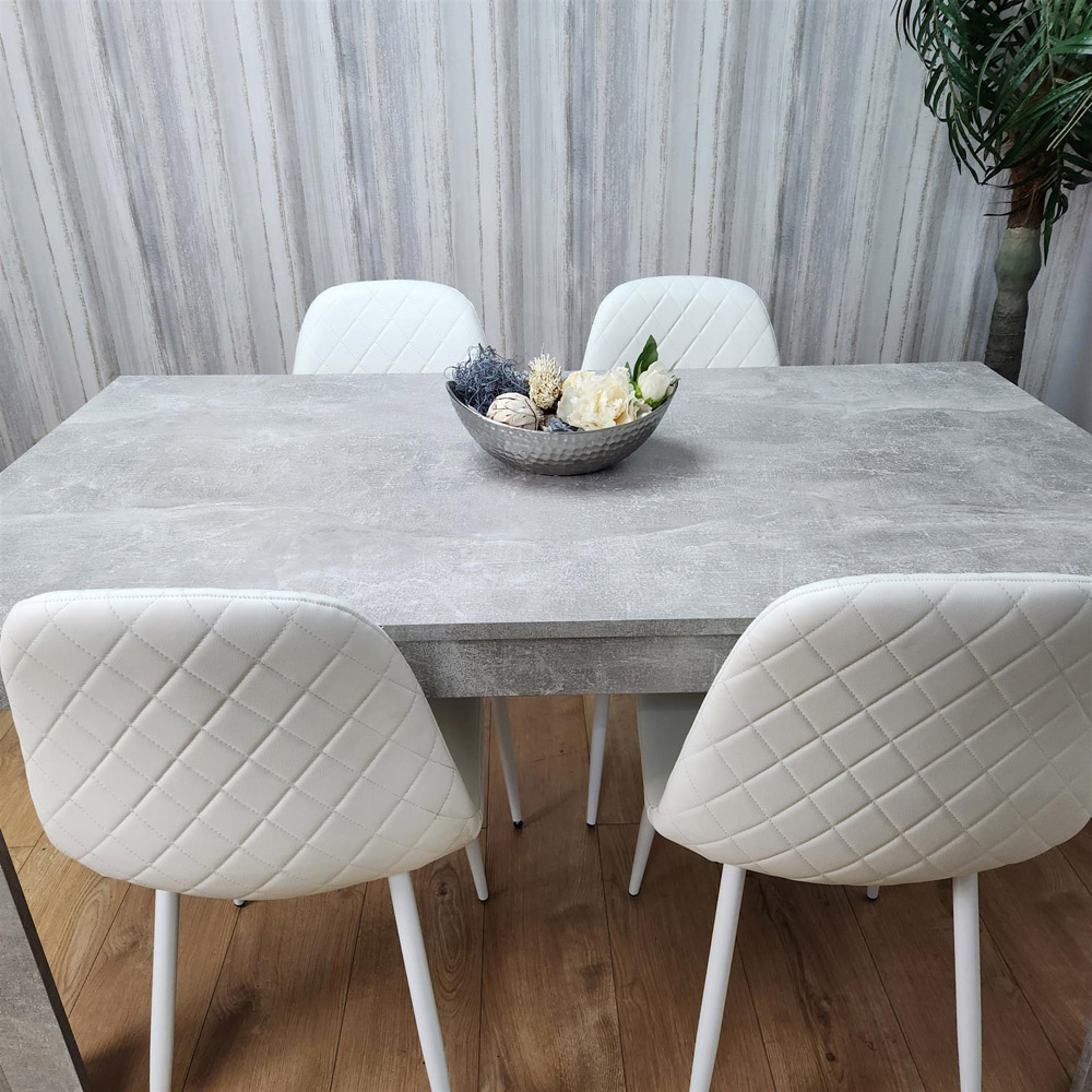 Portland 4 Seater Dining Set Stone Grey Effect and White Image 6