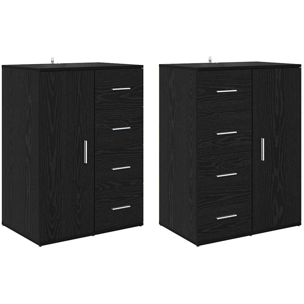 vidaXL Corona Single Door 4 Drawer Black Oak Sideboard Set of 2 Image 2