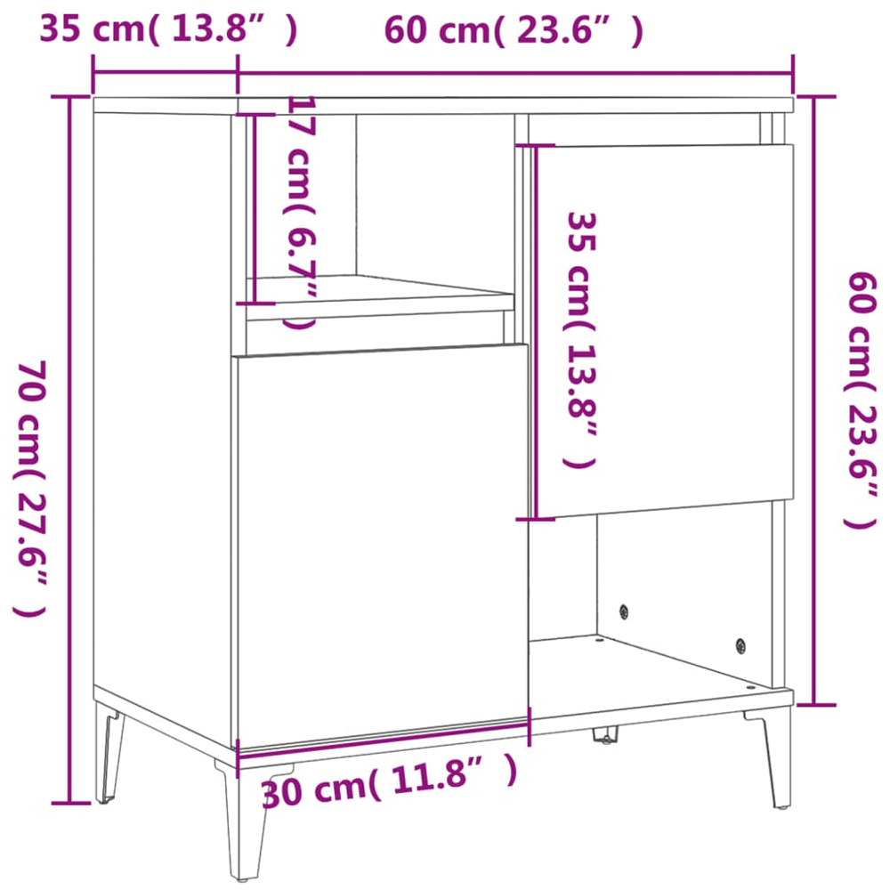 vidaXL 2 Door 2 Shelf White Sideboard Set of 3 Image 9