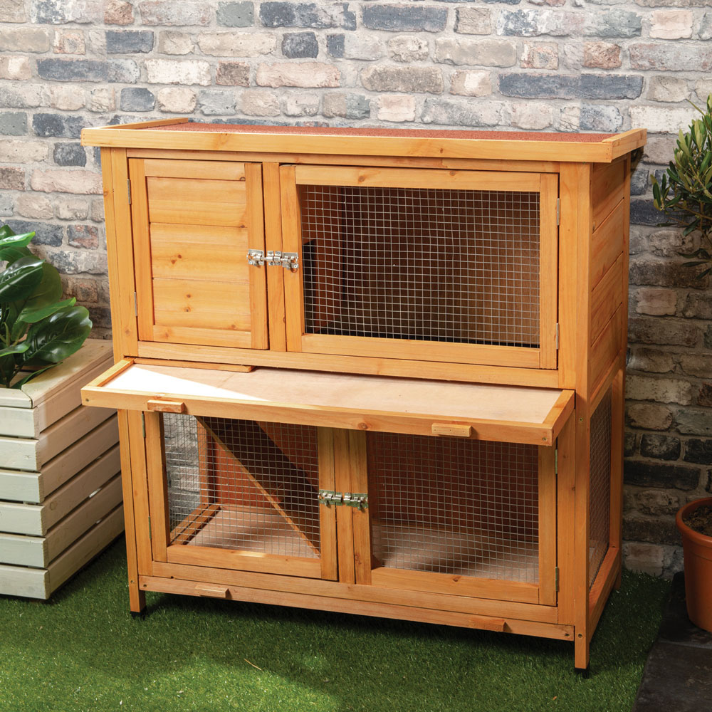 Brown Double Level Pet Hutch with Base Image 4