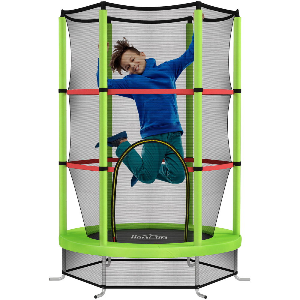 HOMCOM Kids 4.99ft Green Trampoline with Enclosure Image 1