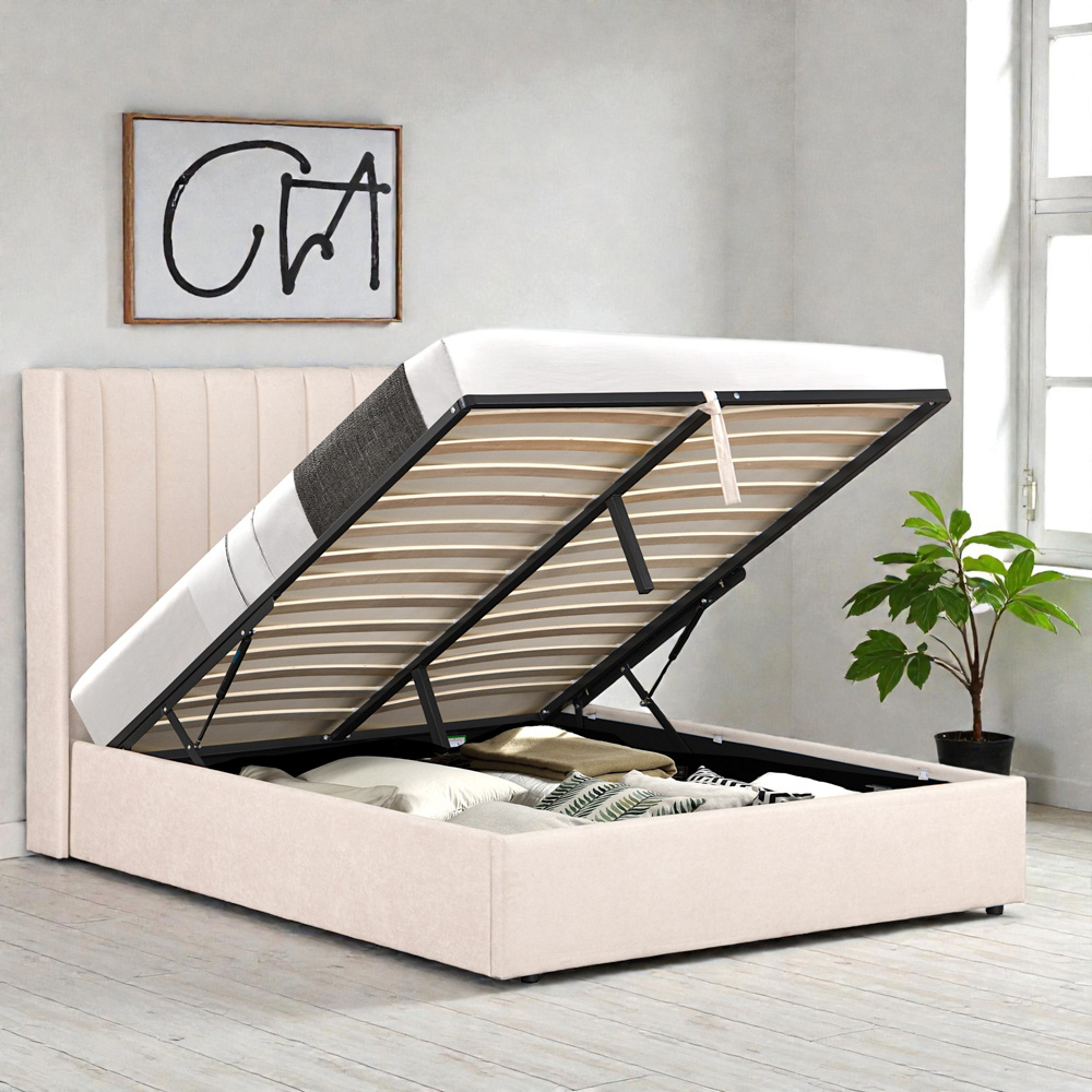 OAT Home Daresbury King Size Natural Lift-Up Ottoman Bed Frame with Winged Headboard Image 7