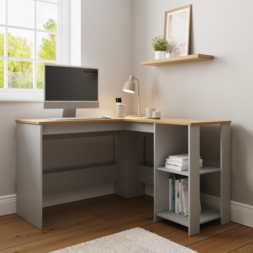 GFW Lancaster 2 Shelf Corner Computer Desk Grey Image 7
