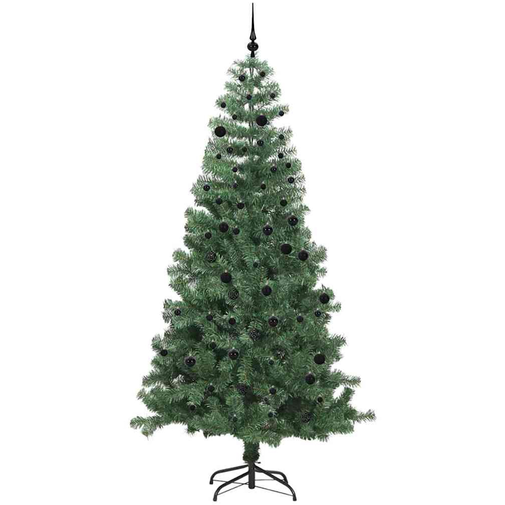 vidaXL Pre-Lit Black Baubles Green Artificial Christmas Tree 8ft Image 4