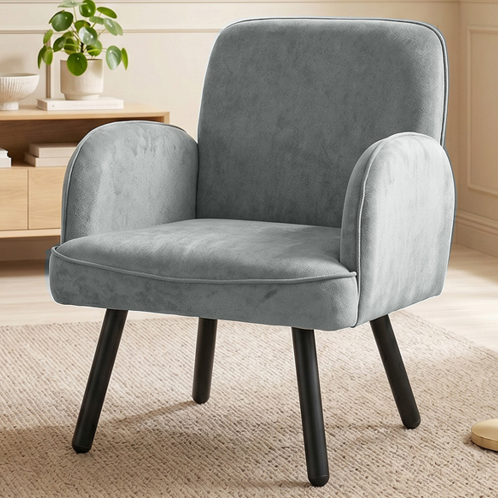 HOMCOM Grey Velvet Upholstered Spring Cushion Lounge Chair Image 1