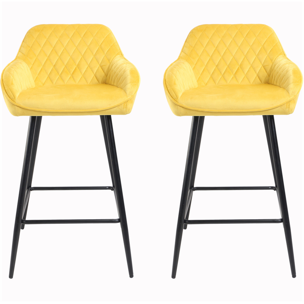 Neo Yellow Crushed Velvet Diamond Quilted Bar Stools Set of 2 Wilko