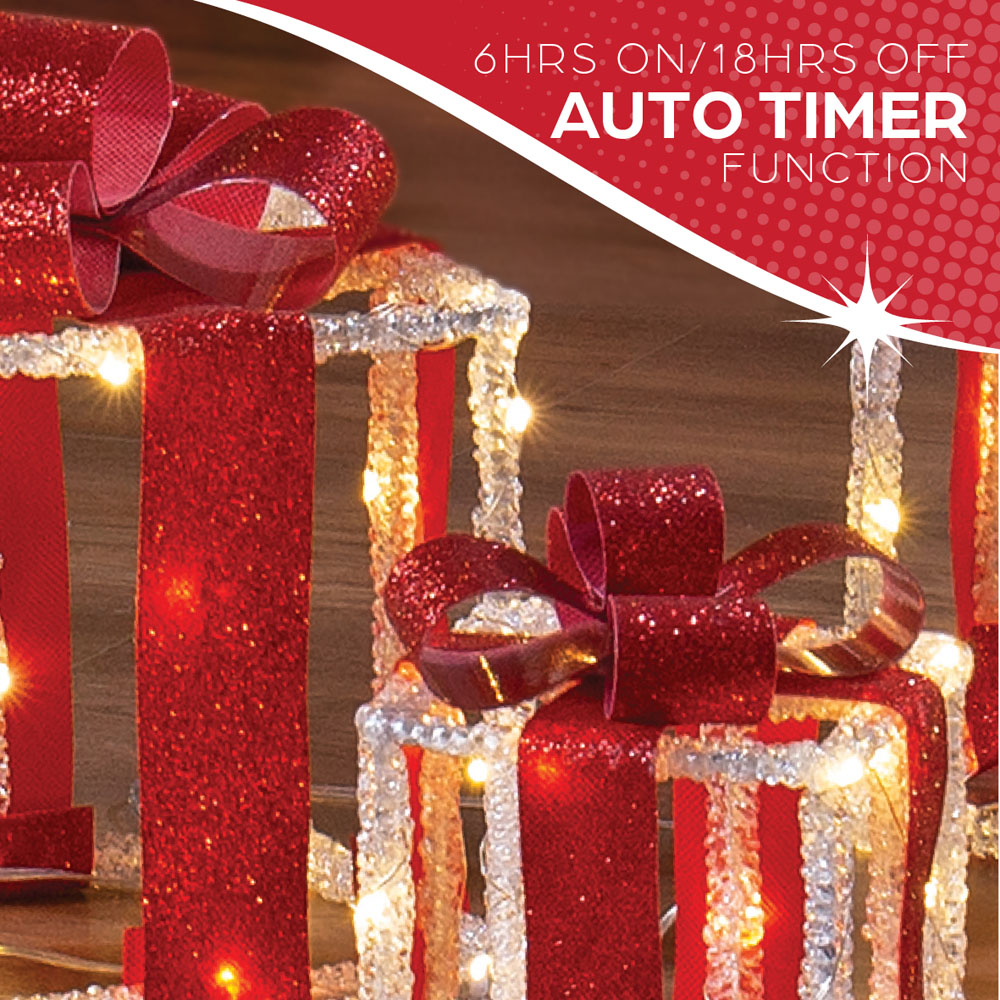 The Christmas Workshop 90 Warm White LED Acrylic Red Gift Box Decoration Set of 3 Image 5