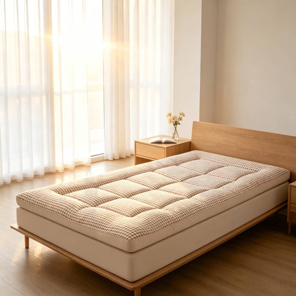 Living and Home Single Light Brown Quilted Mattress Topper Image 2