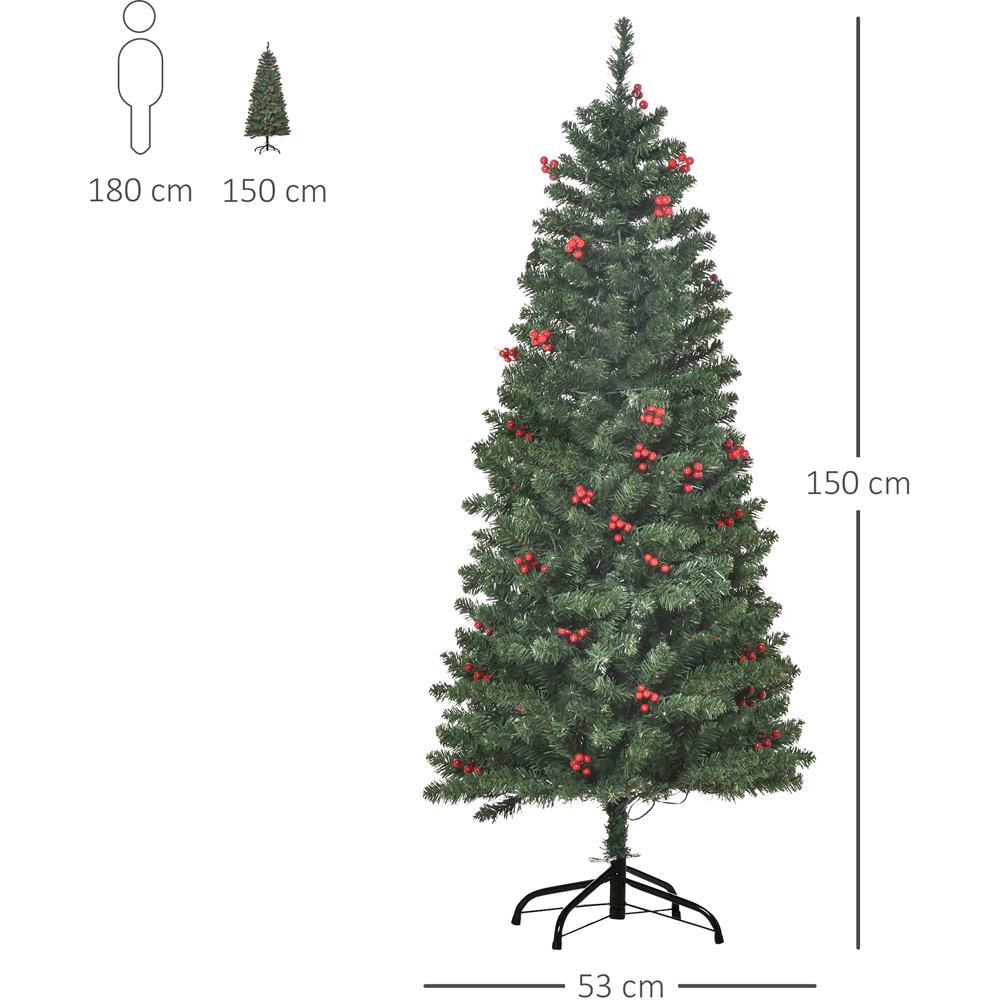 Everglow Warm White LED Pre-Lit Pencil Green Artificial Christmas Tree with Red Berries 5ft Image 7