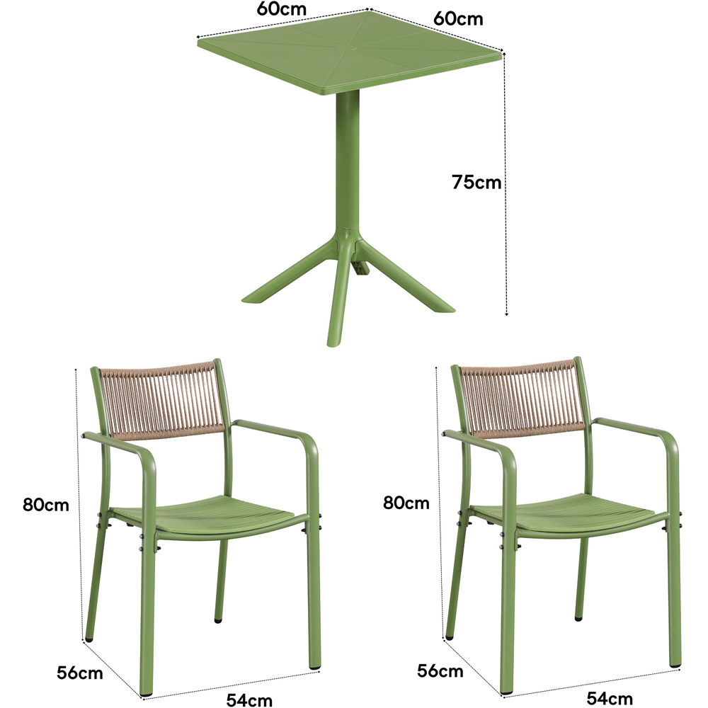 Core Products 2 Seater Moss Green Rope Back Effect Square Plastic Table Garden Bistro Set Image 8