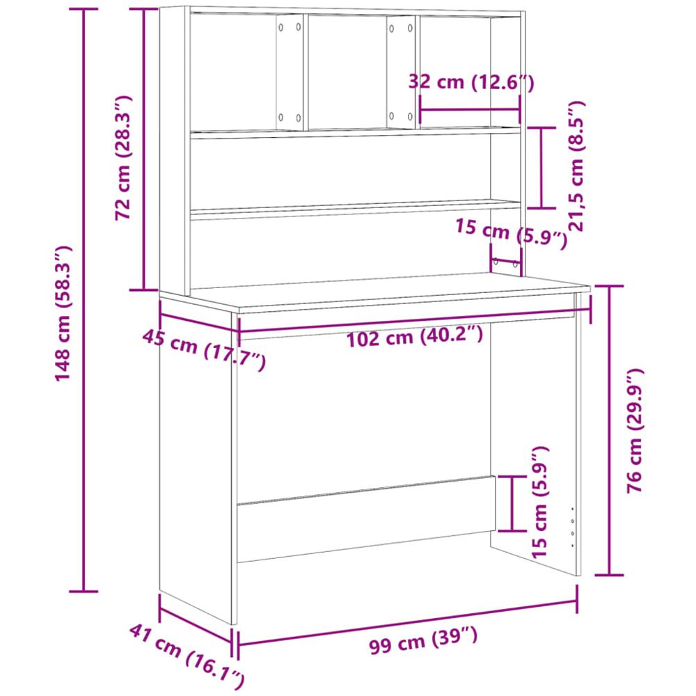 vidaXL 4 Shelf Study Desk Old Wood Effect Image 9
