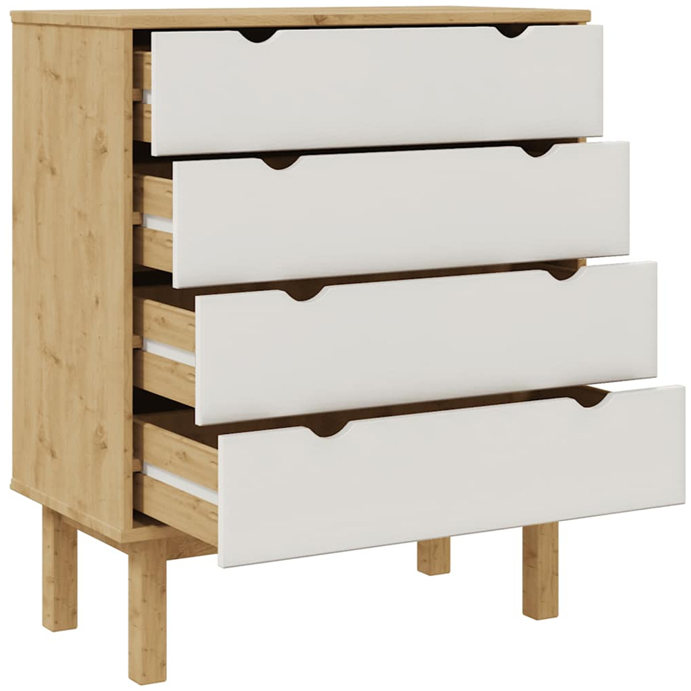 vidaXL Otta 4 Drawer Brown and White Solid Wood Pine Wide Storage Cabinet Image 5