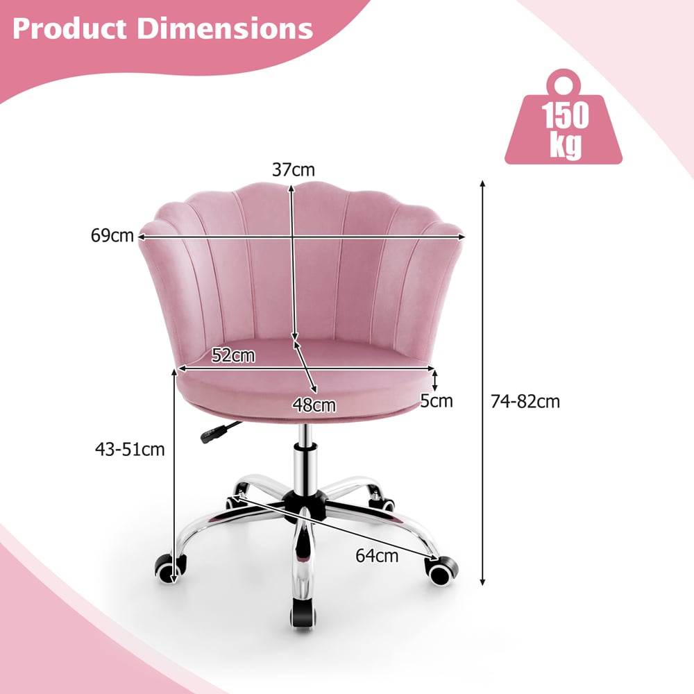 Costway Pink Velvet Adjustable Office Chair Image 9