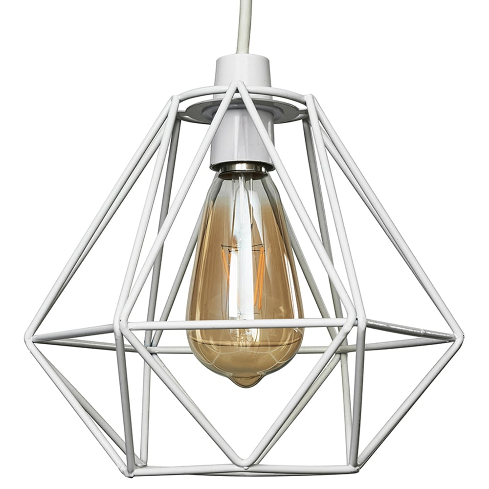 ValueLights Diablo White Industrial Wire Frame Pendant Shade Image 1