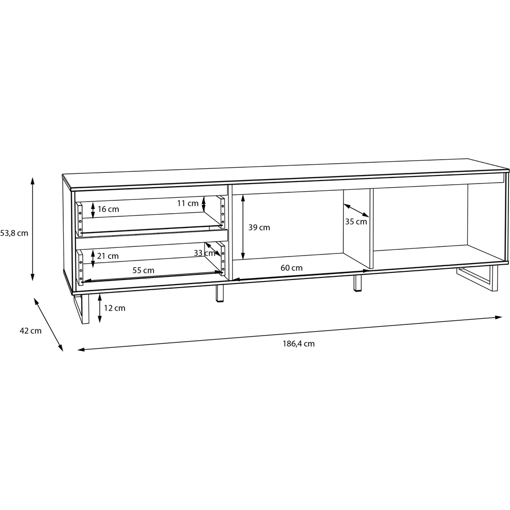 Florence Nikomedes Single Door 2 Drawer Bartex Oak and Black TV Unit Image 8