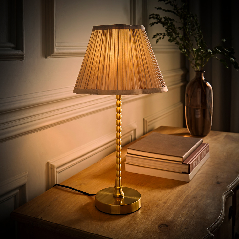 ValueLights Maeve Light Grey Pleat Faux Silk Scallop Shade Gold Bobbin LED Table Lamp Image 6
