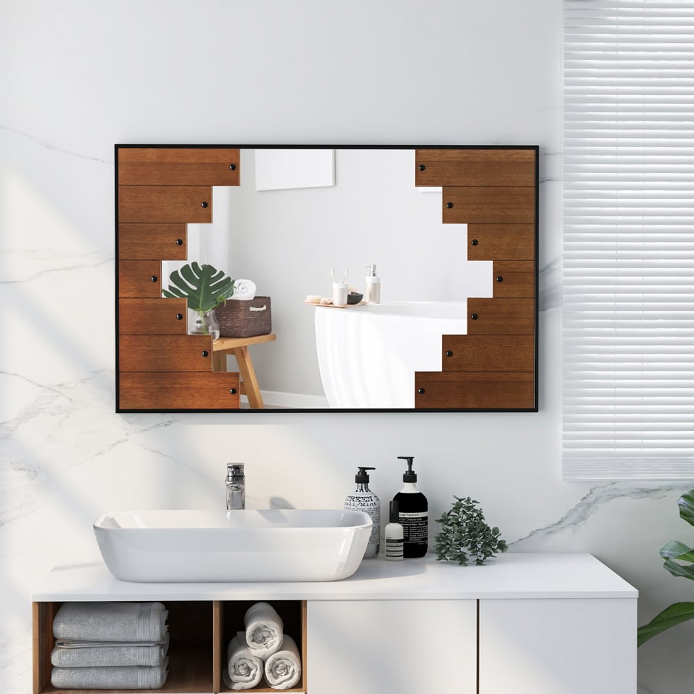 Costway Black Piano Key Frame Rectangle Wall Mirror 95 x 60cm Image 2
