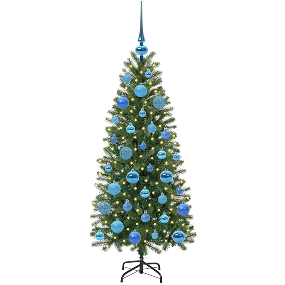 vidaXL Pre-Lit Blue Baubles Green Artificial Christmas Tree 4ft Image 1