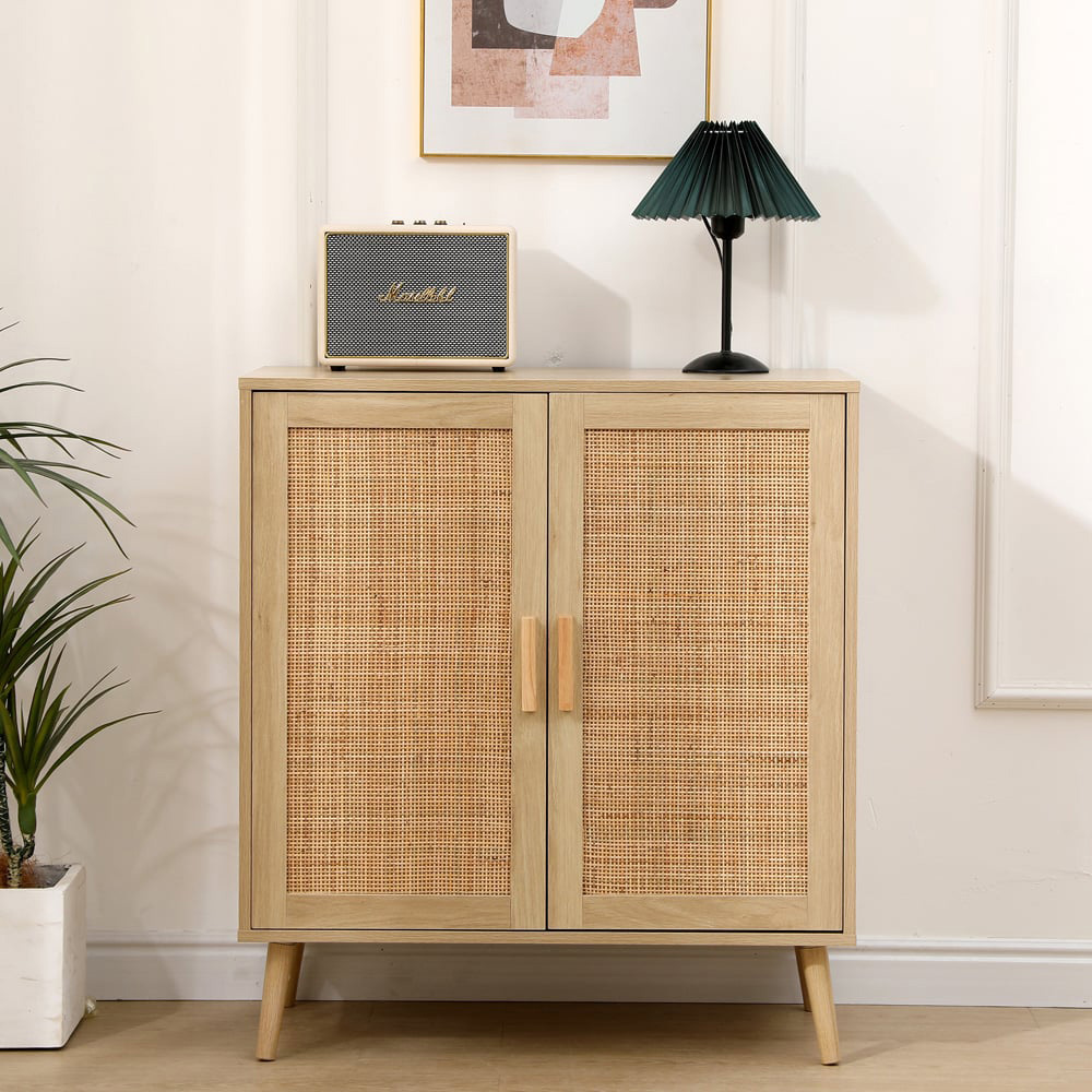 FurnitureHMD 2 Door Wooden and Rattan Weaving Sideboard Image 8
