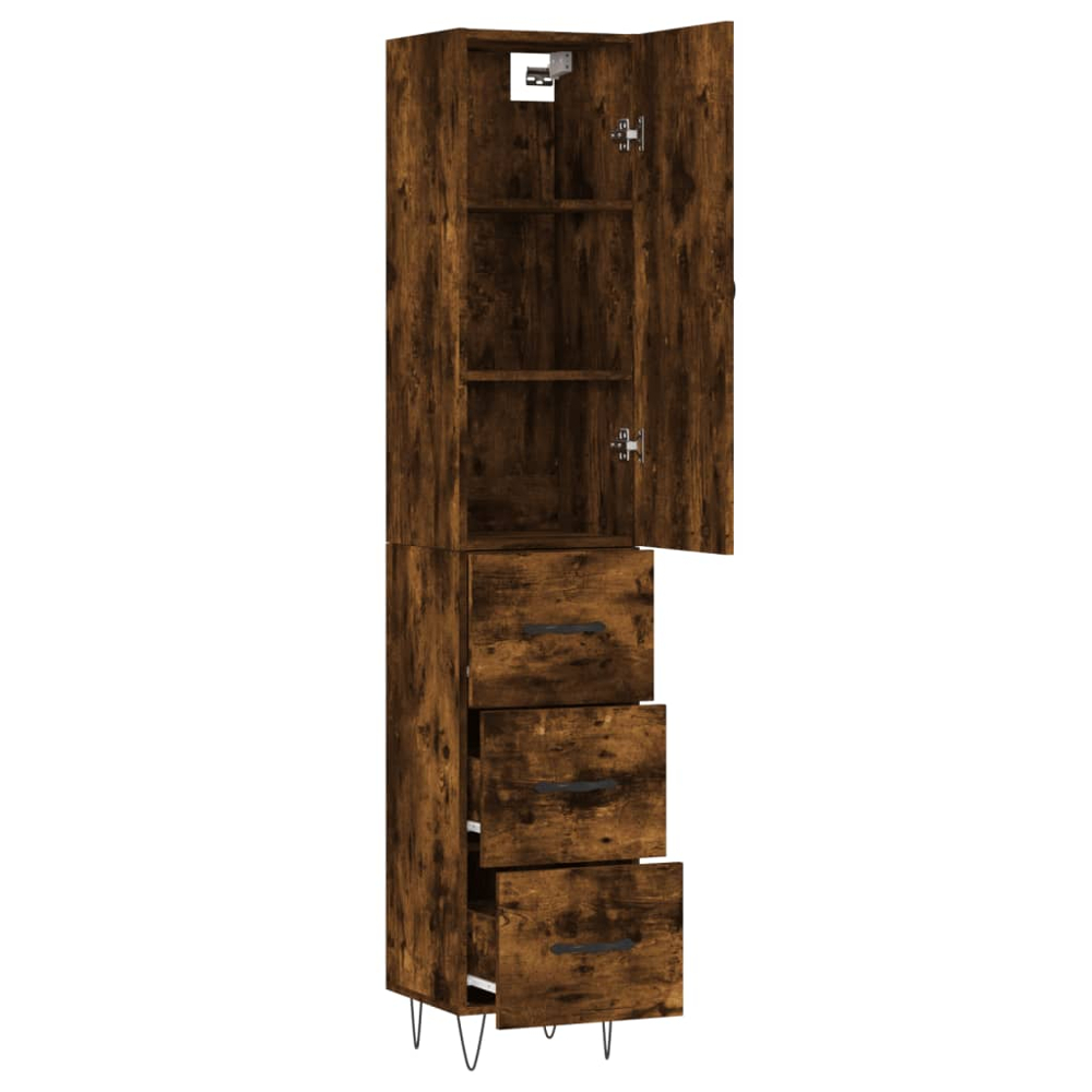vidaXL Single Door 3 Drawer Smoked Oak Highboard Image 4