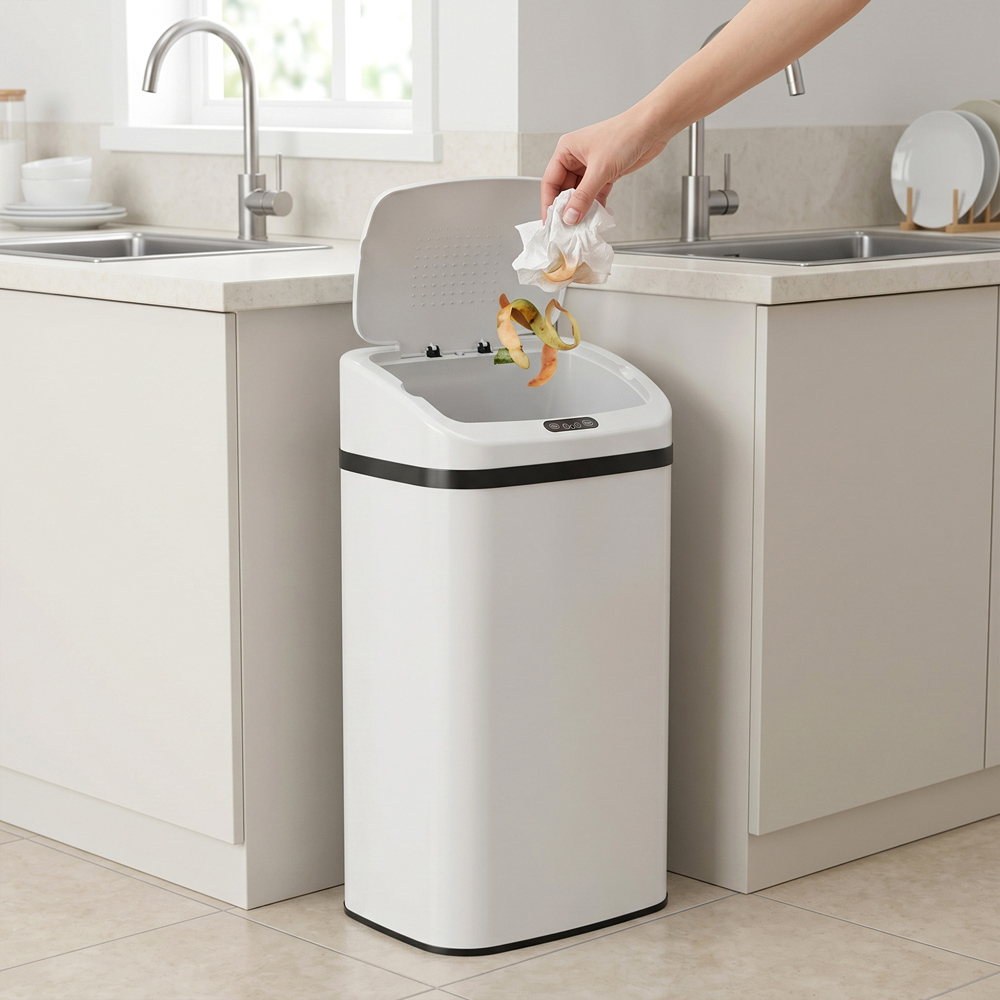 HOMCOM White Galvanised Steel Kitchen Sensor Bin with Automatic Close 48L Image 8