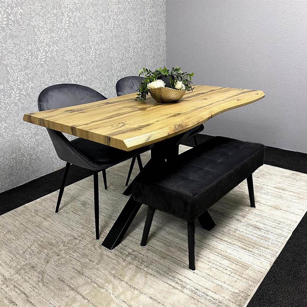 Portland 4 Seater Velvet Wooden Dining Set with Bench Brown Grey and Black Image 8