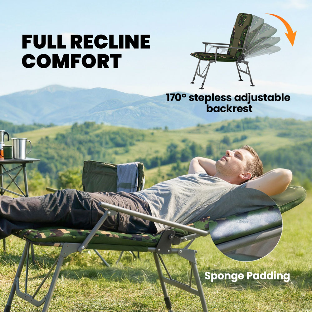 Outsunny Camouflage Padded Foldable Reclining Camping Chair Image 5